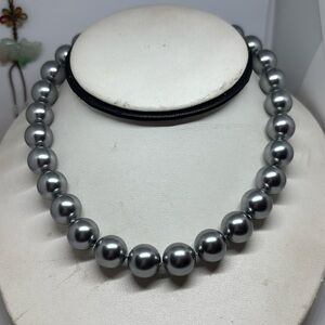 14 mm silver grey color mother of pearl (shell) necklace with Cz ball clasp
